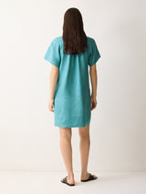 Linen Smocked T-shirt Dress | Blue