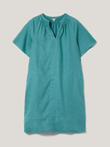 Linen Smocked T-shirt Dress | Blue