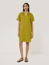 Linen Smocked T-shirt Dress | Green