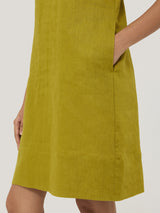 Linen Smocked T-shirt Dress | Green