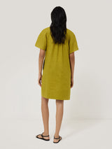 Linen Smocked T-shirt Dress | Green