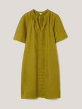 Linen Smocked T-shirt Dress | Green