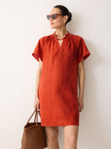 Linen Smocked T-shirt Dress | Orange
