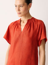 Linen Smocked T-shirt Dress | Orange