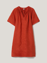 Linen Smocked T-shirt Dress | Orange