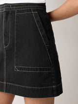Denim Patch Pocket Mini Skirt | Black