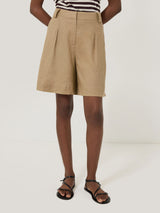 Linen Pleated Bermuda Short | Sand