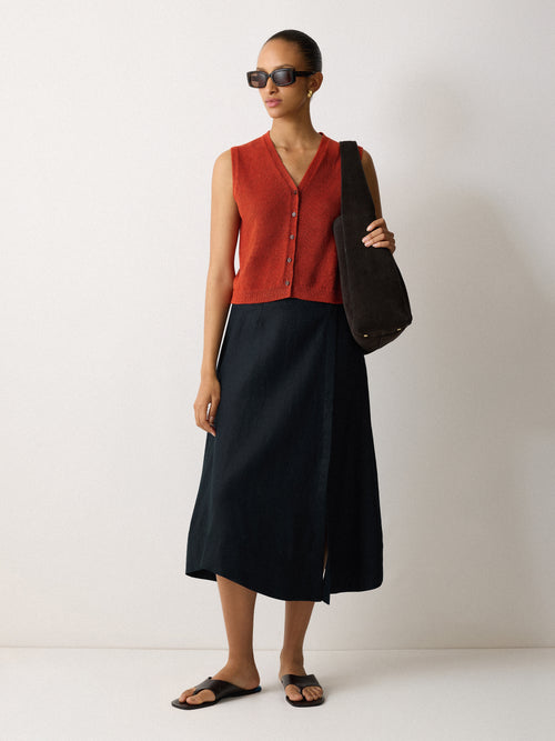 Linen Wrap Detail Skirt | Navy