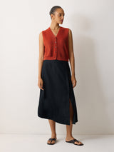 Linen Wrap Detail Skirt | Navy