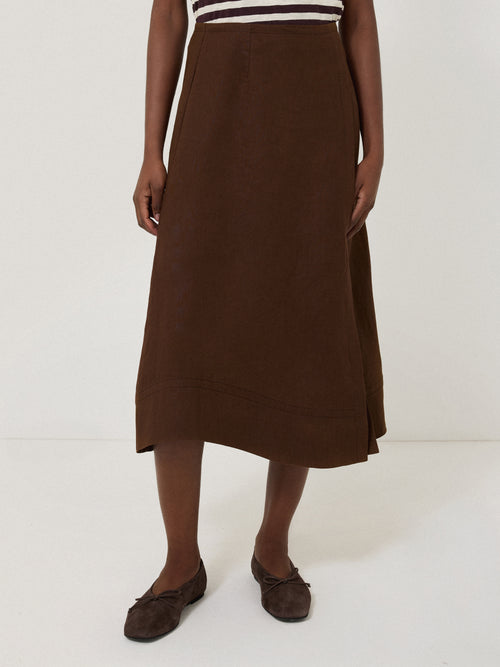 Linen Wrap Detail Skirt | Brown