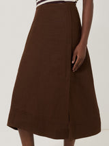 Linen Wrap Detail Skirt | Brown