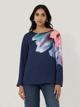 Dreamy Floral Boat Neck Top | Navy