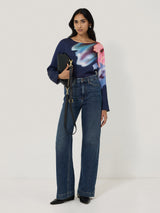 Dreamy Floral Boat Neck Top | Navy