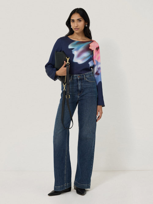 Dreamy Floral Boat Neck Top | Navy