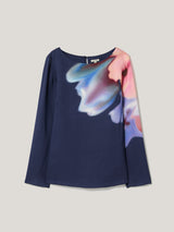 Dreamy Floral Boat Neck Top | Navy
