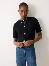 Short Sleeve Cardi Top | Navy