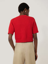 Short Sleeve Cardigan Top | Red