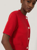Short Sleeve Cardigan Top | Red