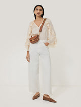 Recycled Satin Fluid Frill Top | Ivory