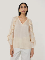 Recycled Satin Fluid Frill Top | Ivory