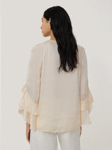 Recycled Satin Fluid Frill Top | Ivory