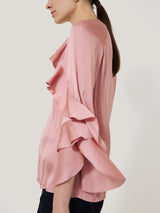 Recycled Satin Fluid Frill Top | Pink