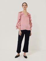 Recycled Satin Fluid Frill Top | Pink