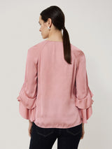 Recycled Satin Fluid Frill Top | Pink