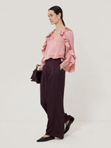 Recycled Satin Fluid Frill Top | Pink