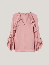 Recycled Satin Fluid Frill Top | Pink