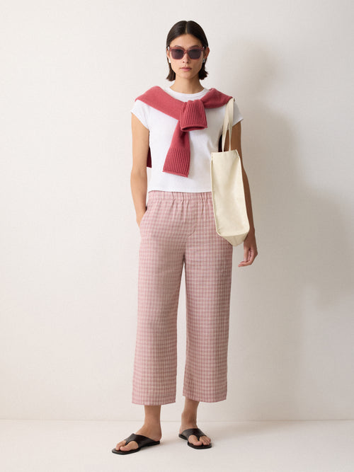 Mara Linen Checked Trouser | Pink