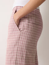 Mara Linen Checked Trouser | Pink
