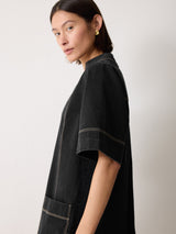 Denim Contrast Stitched Dress | Washed Black