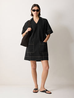 Denim Contrast Stitched Dress | Washed Black