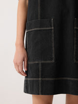 Denim Contrast Stitched Dress | Washed Black