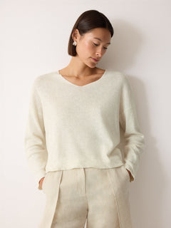 Linen Cotton Twist Hem Jumper | Ivory