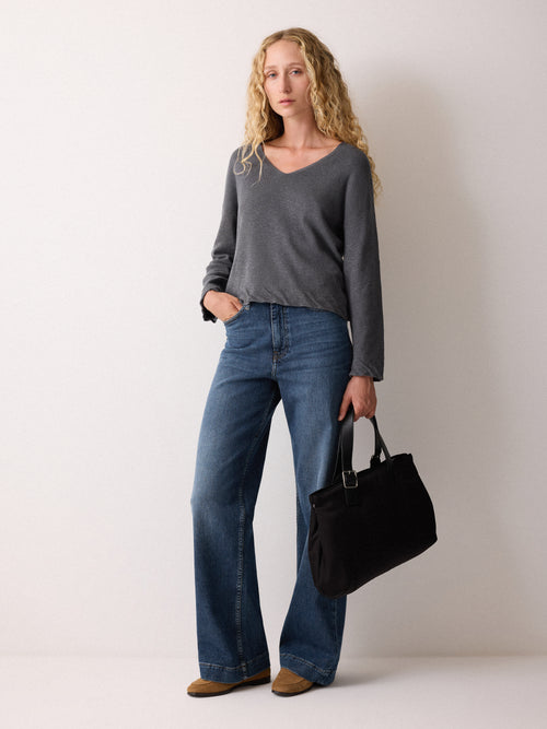 Linen Cotton Twist Hem Jumper | Grey