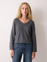 Linen Cotton Twist Hem Jumper | Grey