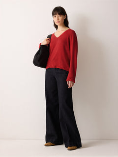 Linen Cotton Twist Hem Jumper | Red
