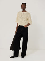 Cotton Blend Boucle T Shirt | Cream
