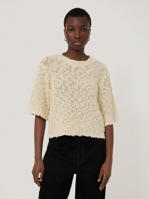 Cotton Blend Boucle T Shirt | Cream