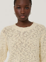 Cotton Blend Boucle T Shirt | Cream