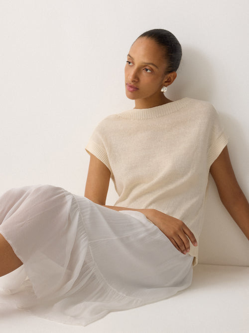 Linen Mixed Media Dress | Neutral