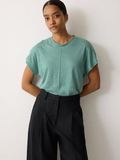 Linen Drape Sleeve Top | Green