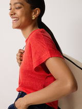 Linen Drape Sleeve Top | Red