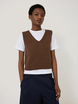 Chunky Cotton Blend V Tank | Brown