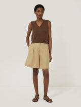 Chunky Cotton Blend V Tank | Brown