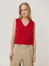 Chunky Cotton Blend V Tank | Red