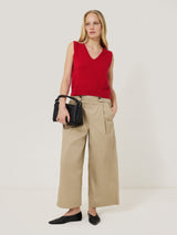 Chunky Cotton Blend V Tank | Red