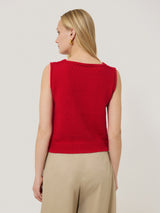 Chunky Cotton Blend V Tank | Red